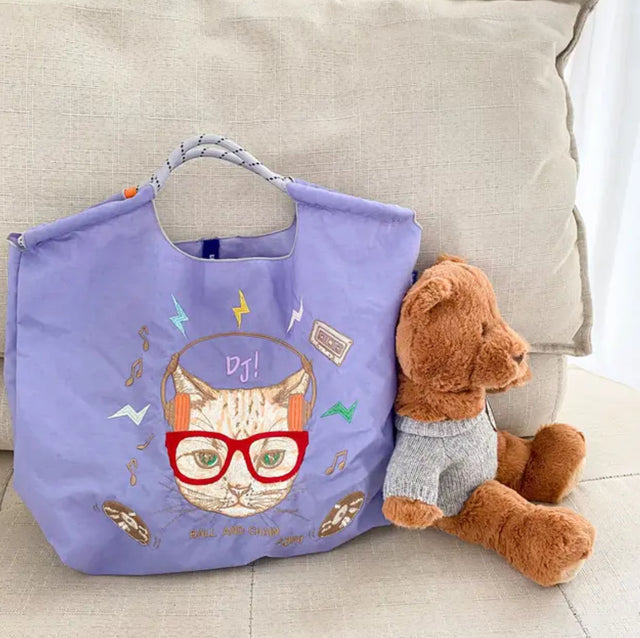 Purple Kitty Tote Bag by CRUX