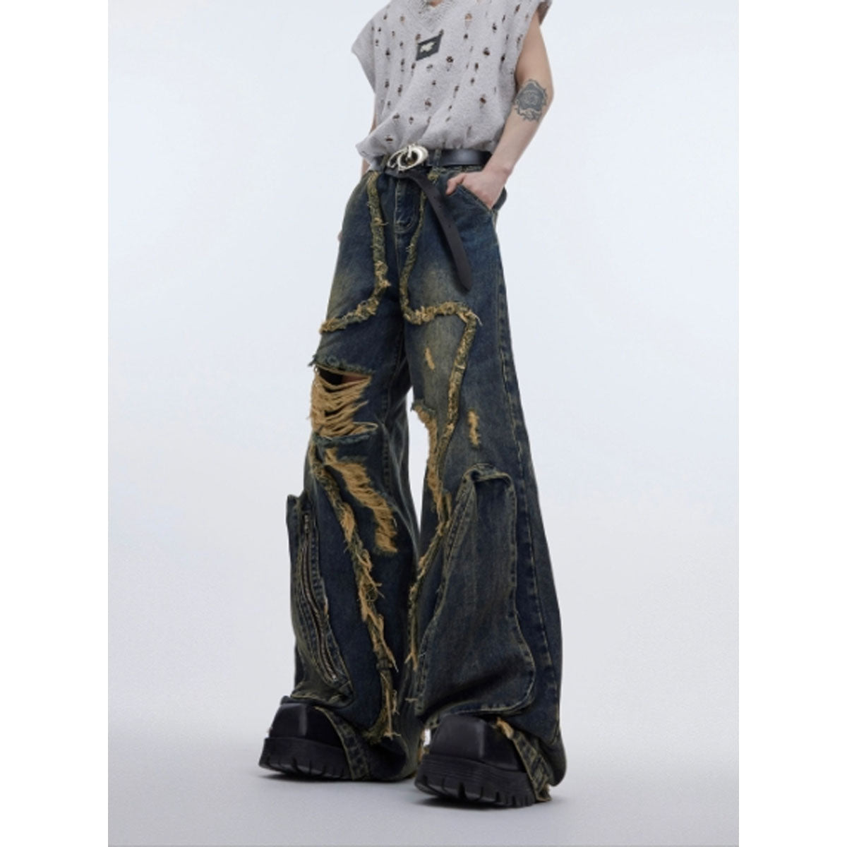 Shin Ripped Denim Pant by CRUX