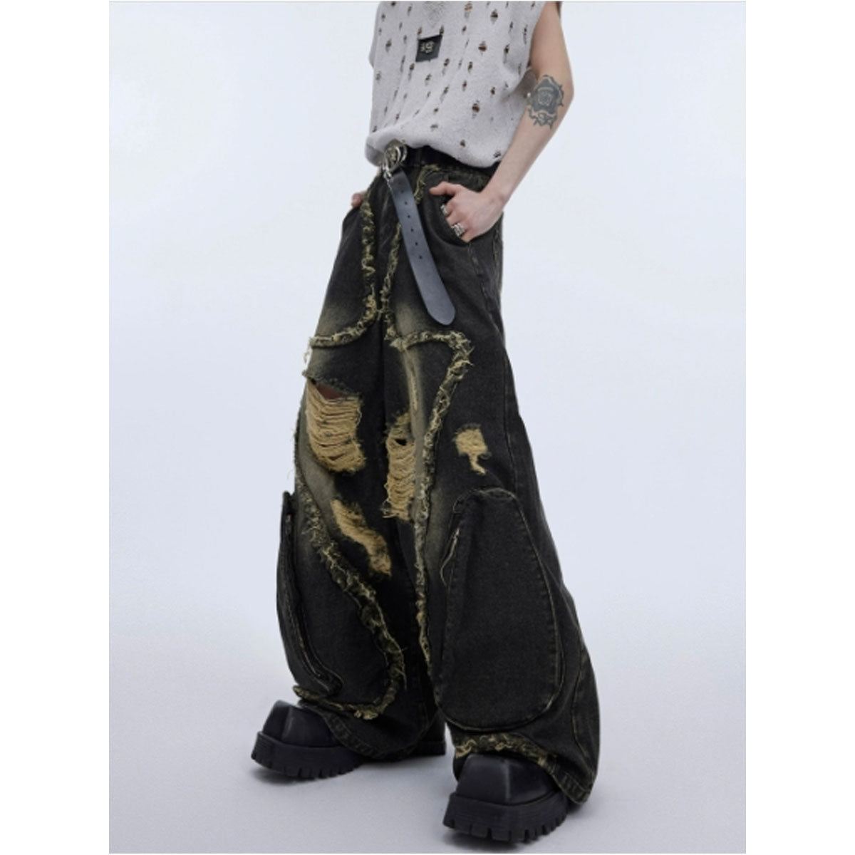 Shin Ripped Denim Pant by CRUX