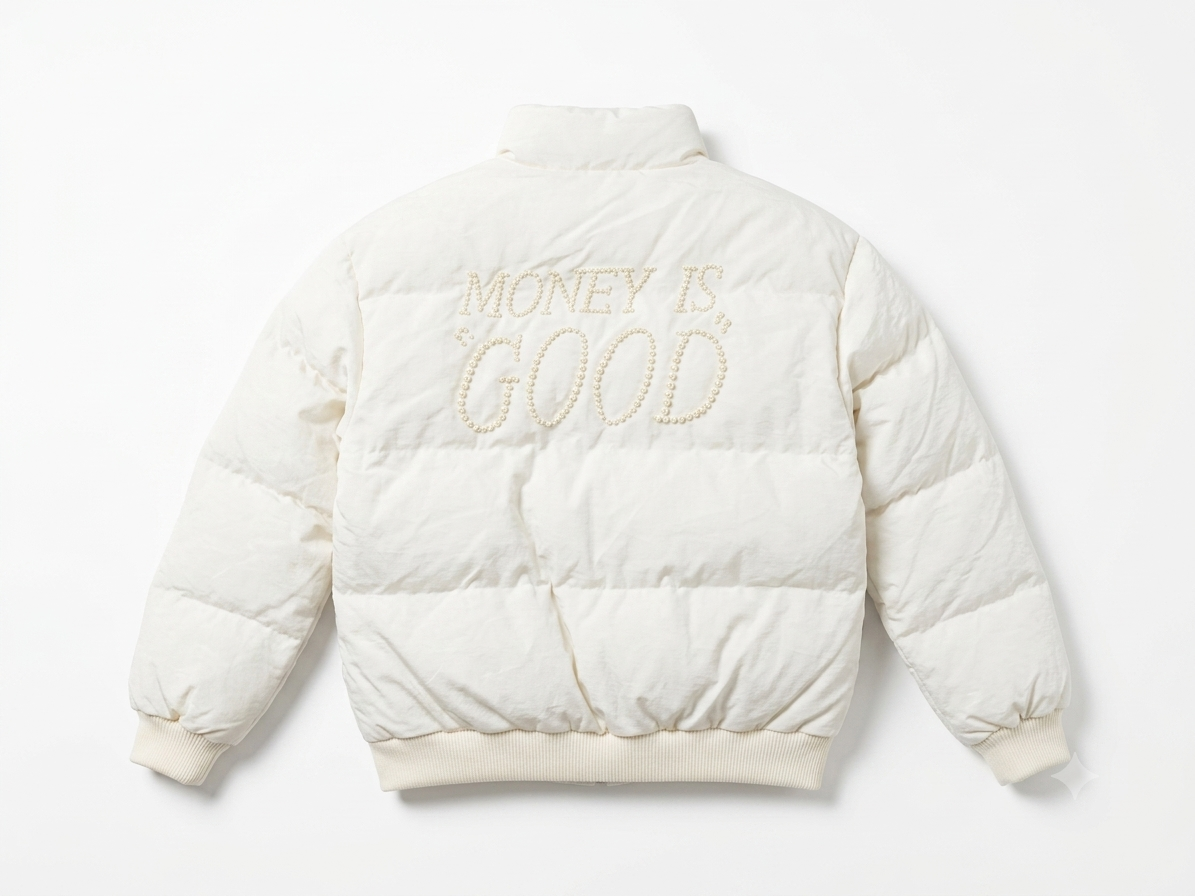 Beaded Puff Jacket in off-white | CRUX