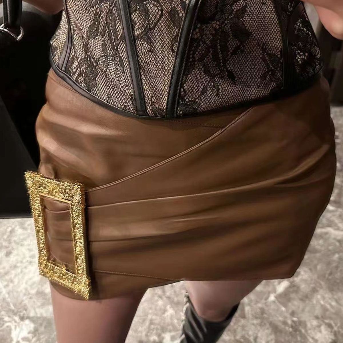 Belted Leather Skirt by 227102