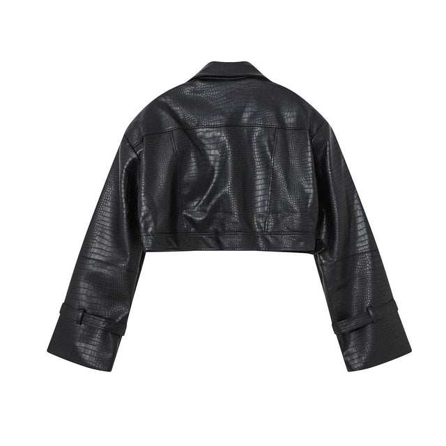Croc Crop Leather Jacket