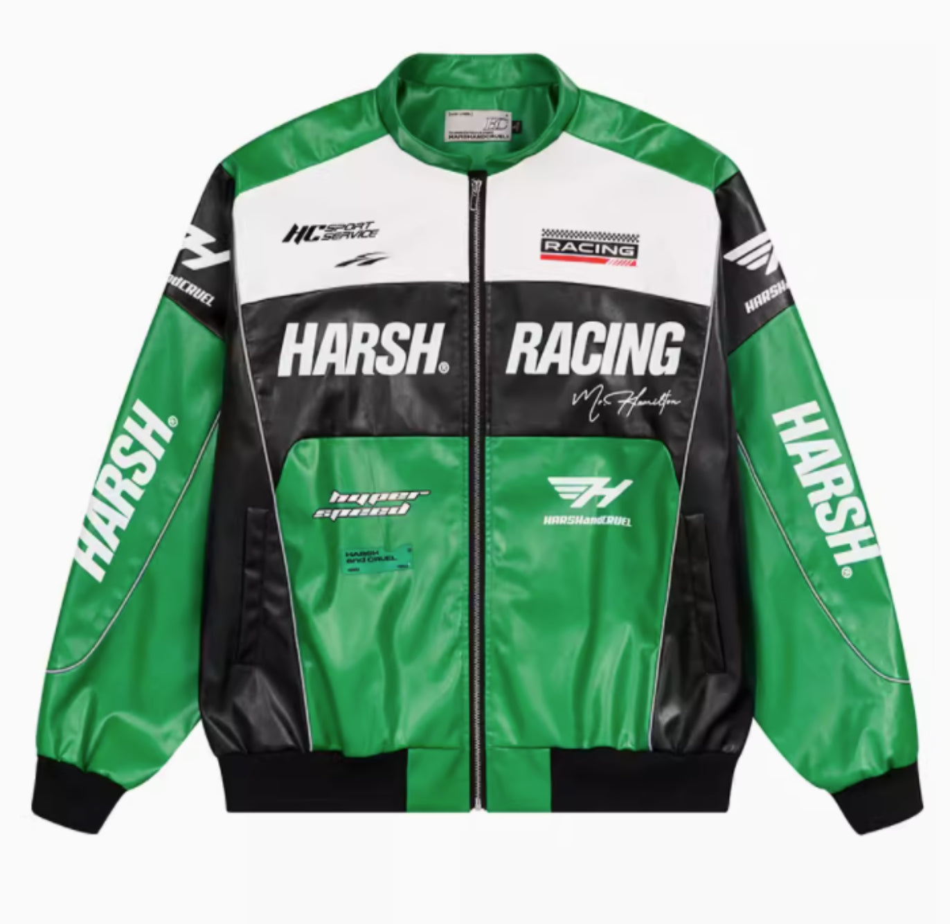 Racing green store leather jacket