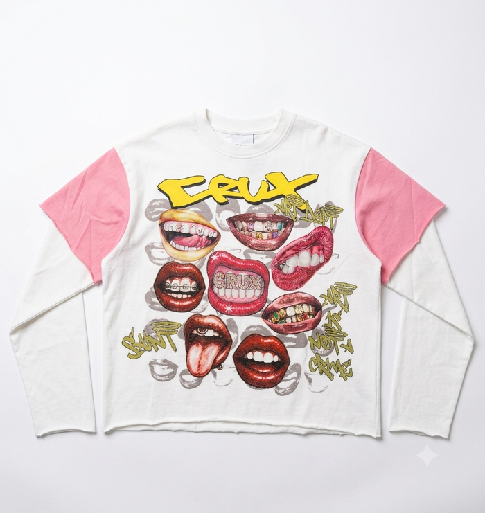 Cheese Long Sleeve Tee — pants in pink | CRUX