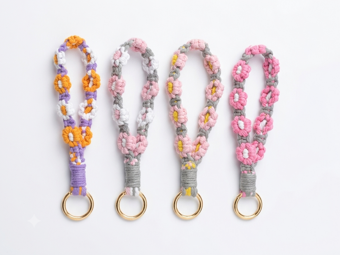 Rosette bag charm — wrist strap in pink | CRUX