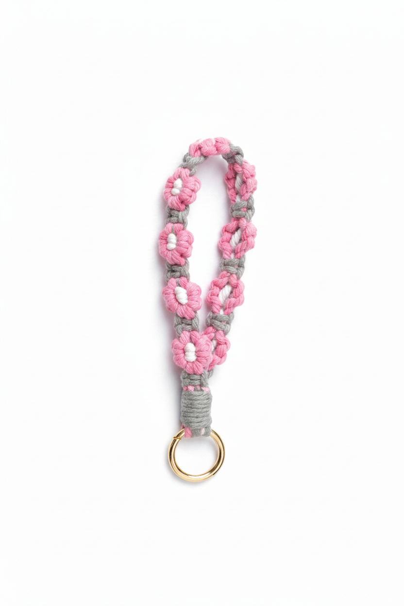 Rosette bag charm — wrist strap in pink | CRUX
