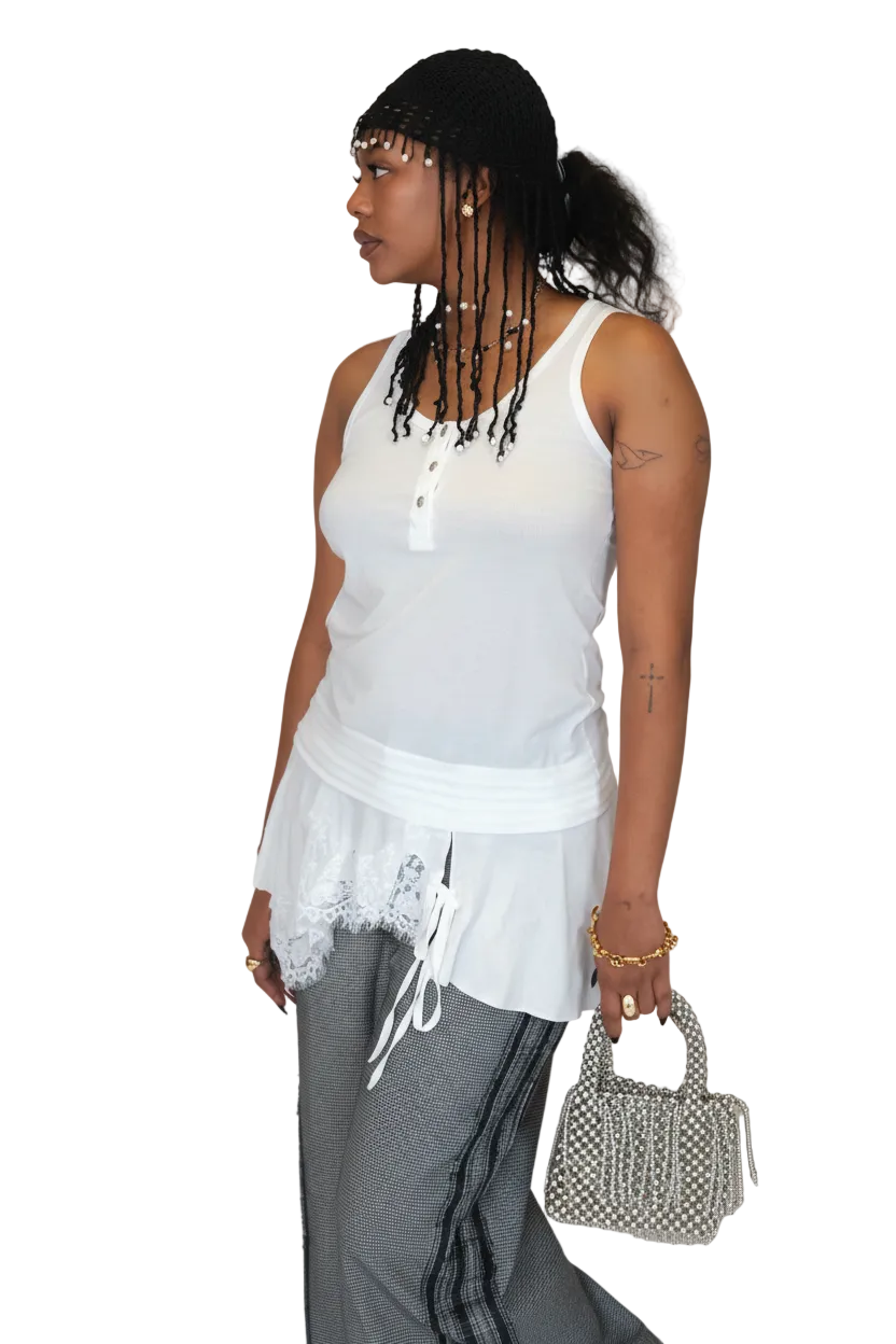 Breezy Lacey Long Top — tank top in white | CRUX
