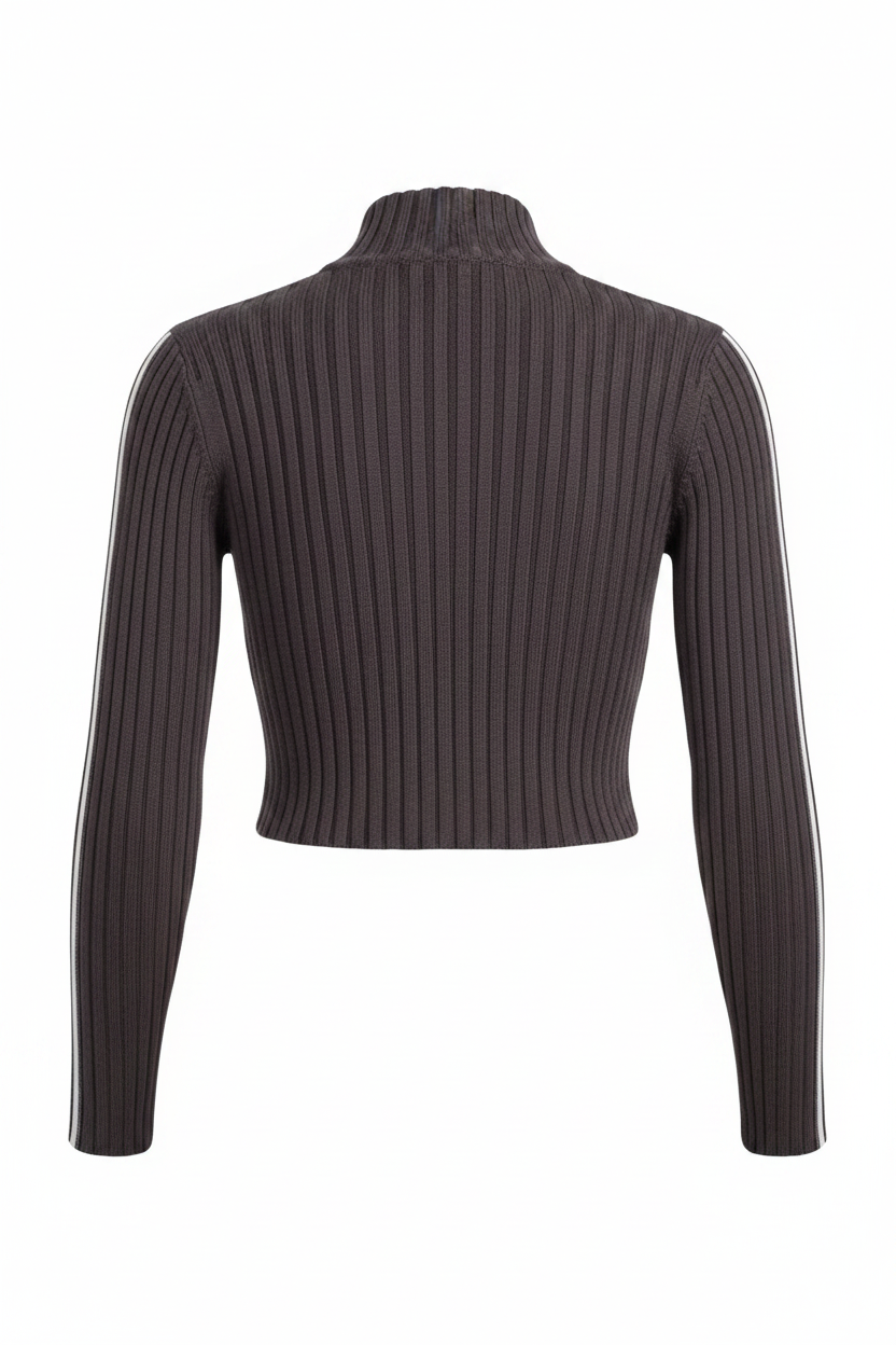 Back View – Ribbed Knit Zip-Up Jacket