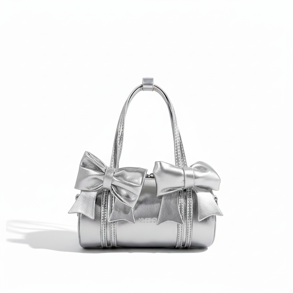 Bow Bag – Silver – White Background