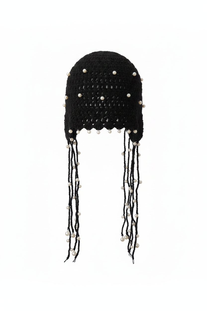 Simbi Bead Beanie — crochet in black | CRUX