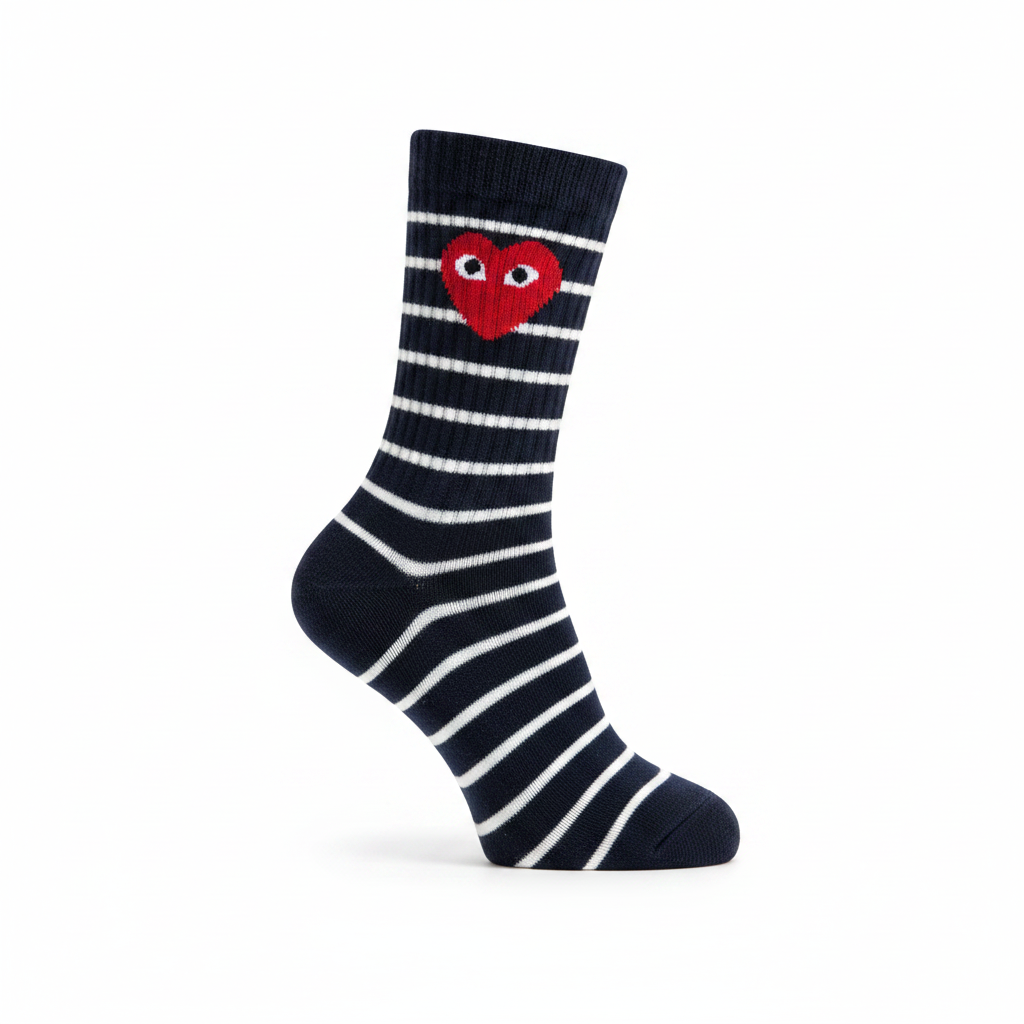 Cute Heart Socks – Navy Stripe Hero Shot