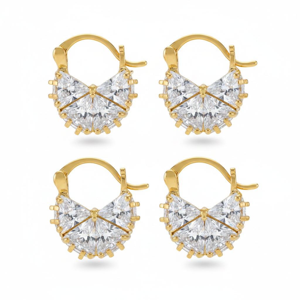 Gold CZ Huggie Earrings - Two Pairs
