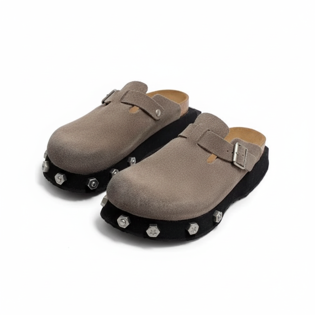 Grey Suede Punk Mule by CRUX