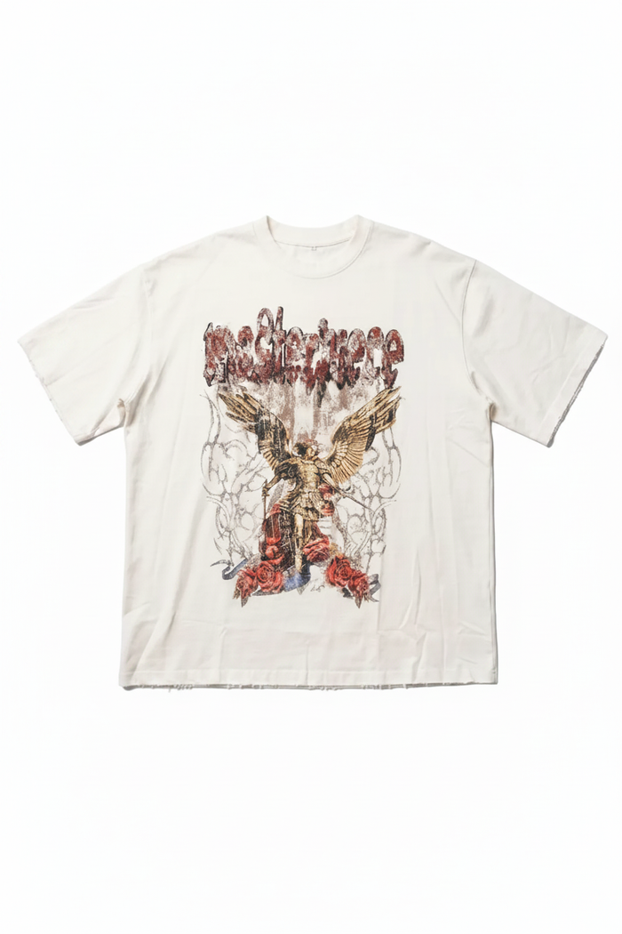 Front view of Calmie Arch Tee on white background