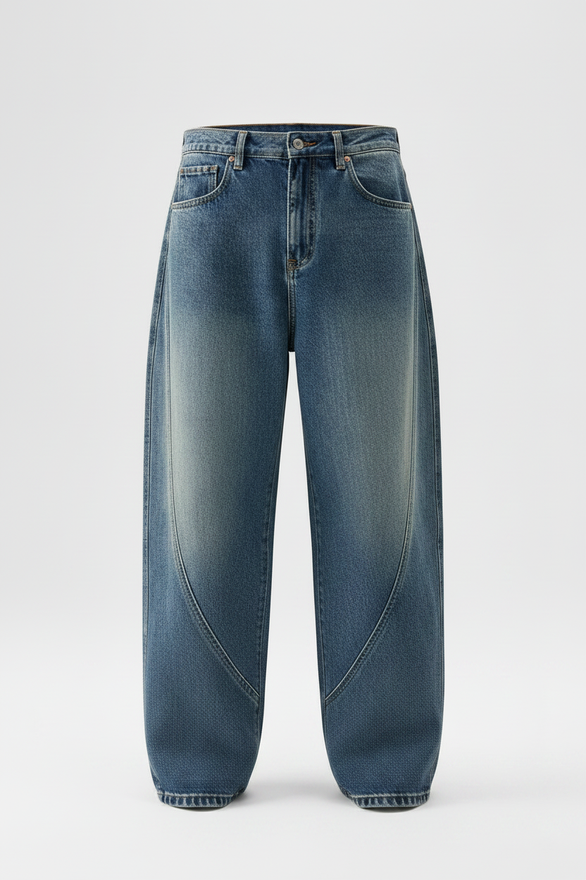 Flat lay of Shaft Line Jean on white background