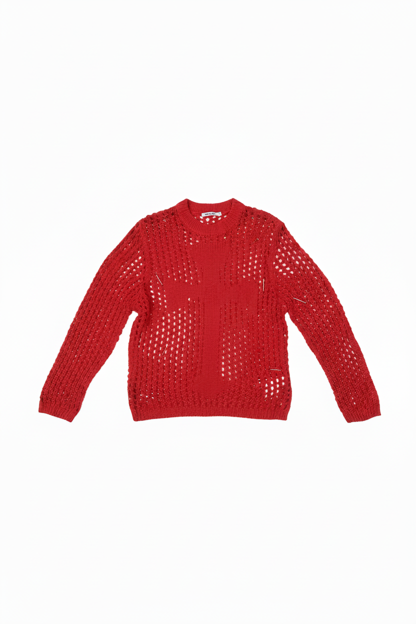 Red Crochet Sweater – With Pins