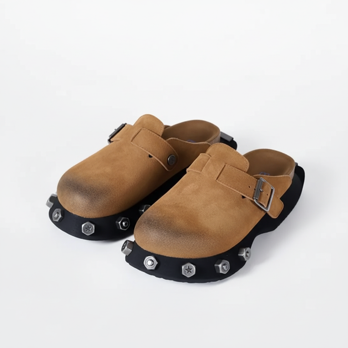 Brown Suede Punk Mule by CRUX