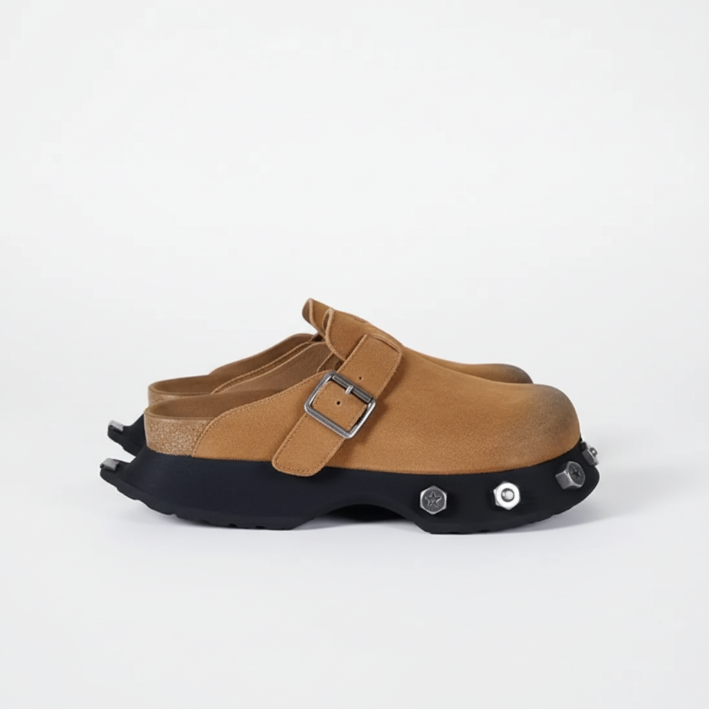 Brown Suede Punk Mule by CRUX