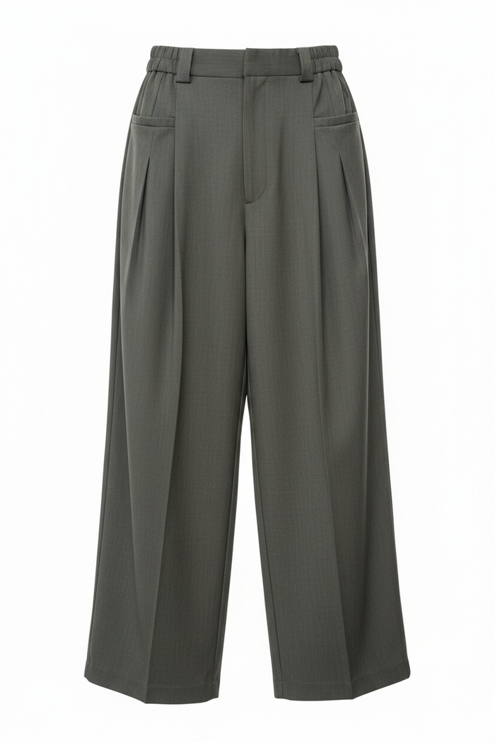 Wide-Leg Pleated Trousers – Front